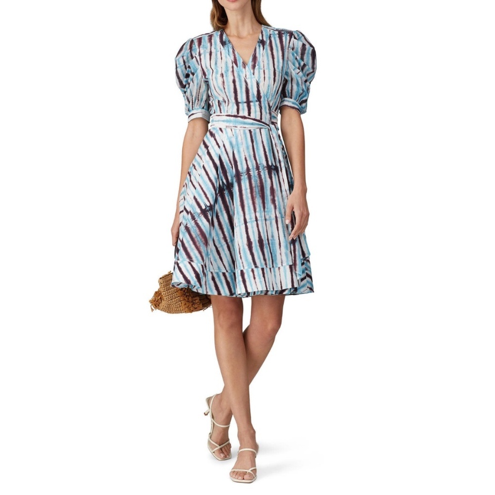 Diane Von Furstenberg Indra Cotton Poplin Tie Dye Rain Mini Wrap Dress